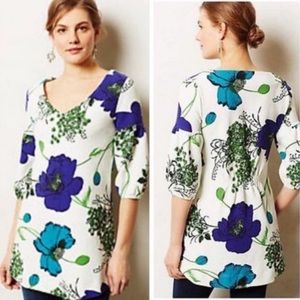 EUC Anthro | Deletta White Floral Tunic Top
